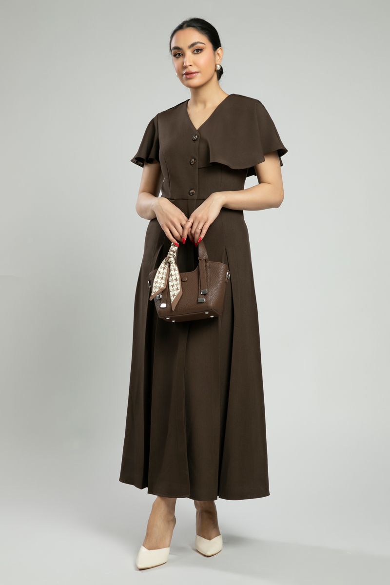 Flutter Sleeve Button Front Maxi Dress