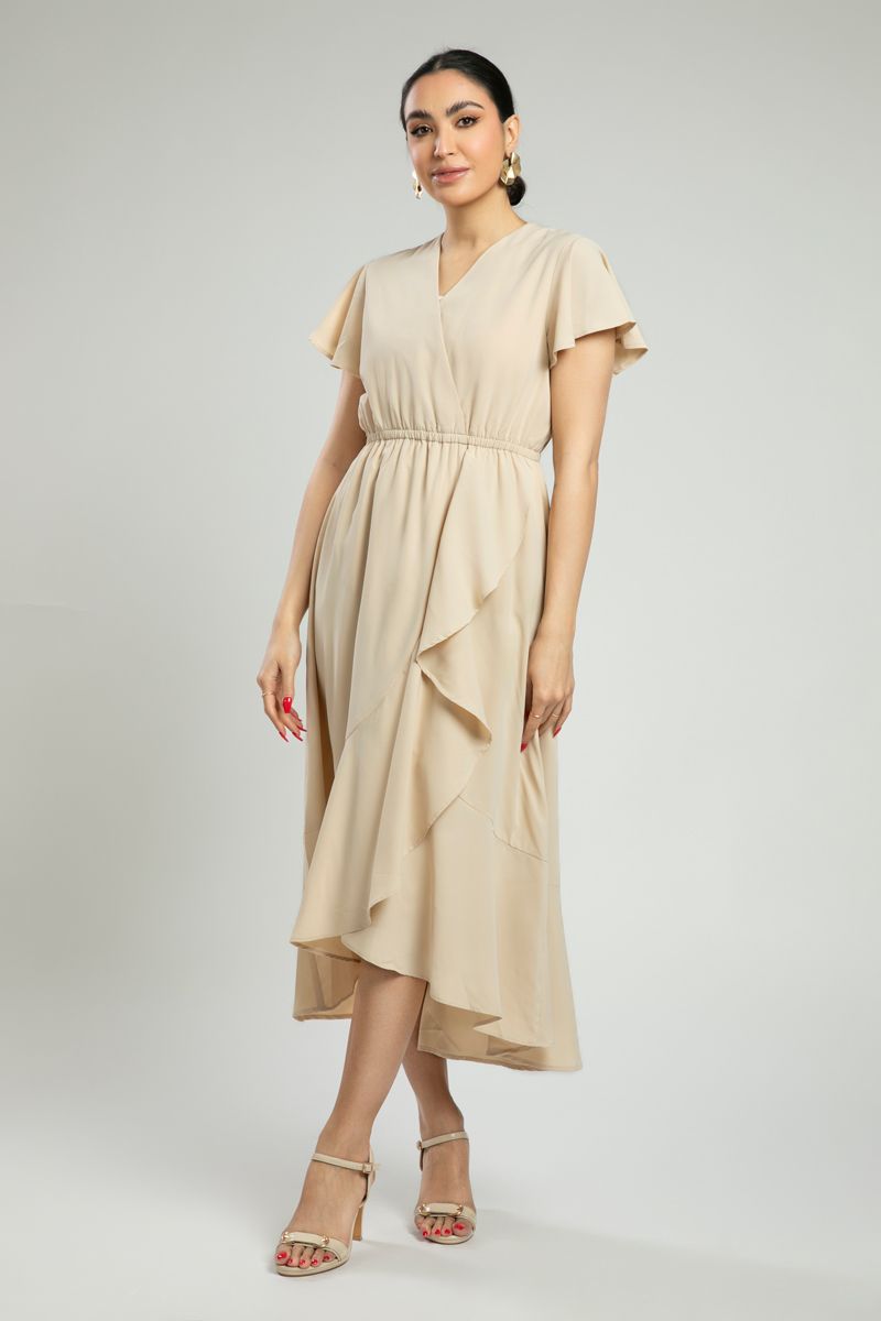 Short Sleeve Midi Dress with Cascading Detail