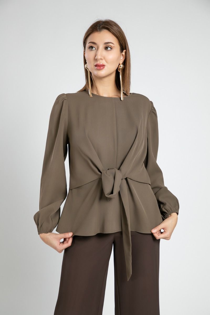 Long Sleeve Blouse with Front Tie