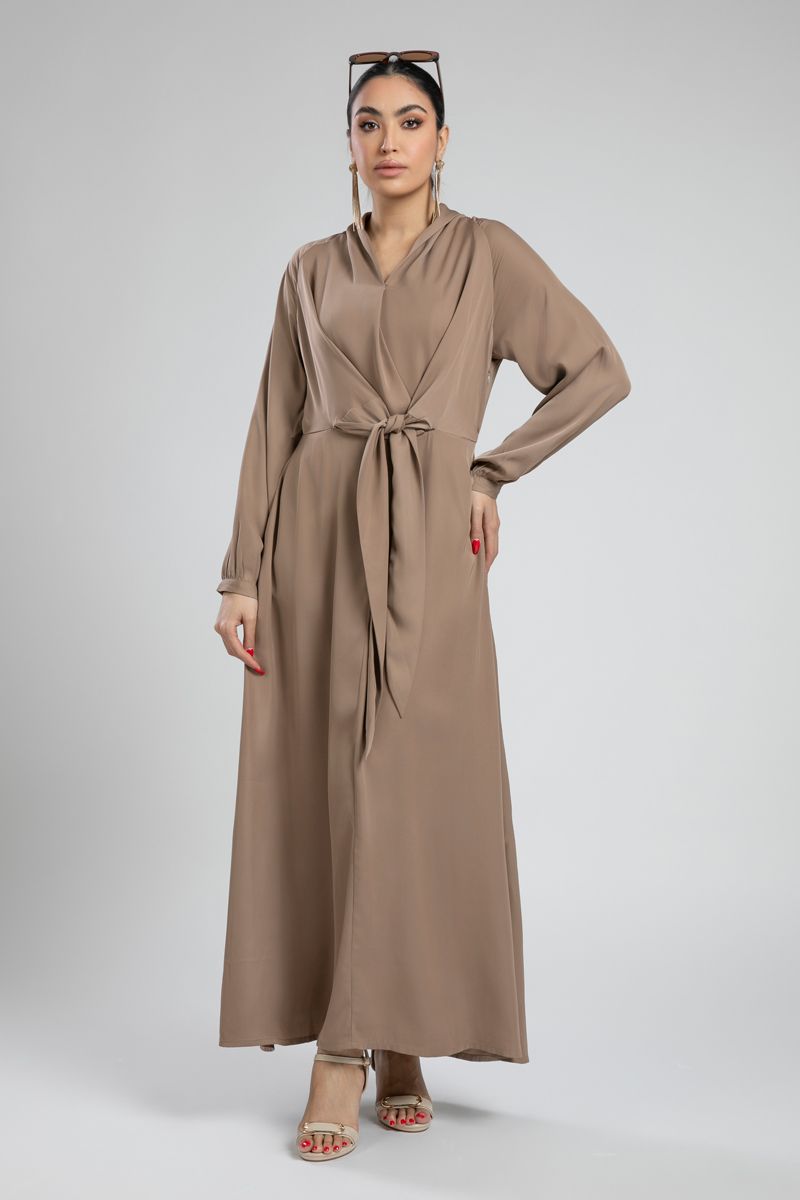 Shirt Dress with Belt and Embroidered Pleats