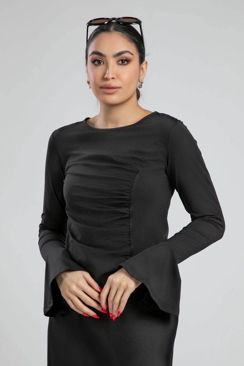 Ruched Front Blouse with Flared Sleeves
