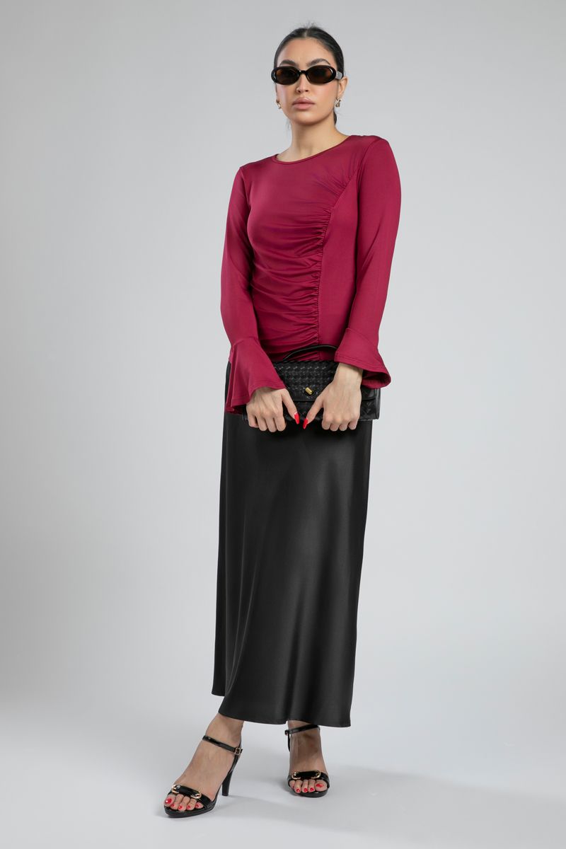 Satin Maxi Flared Skirt
