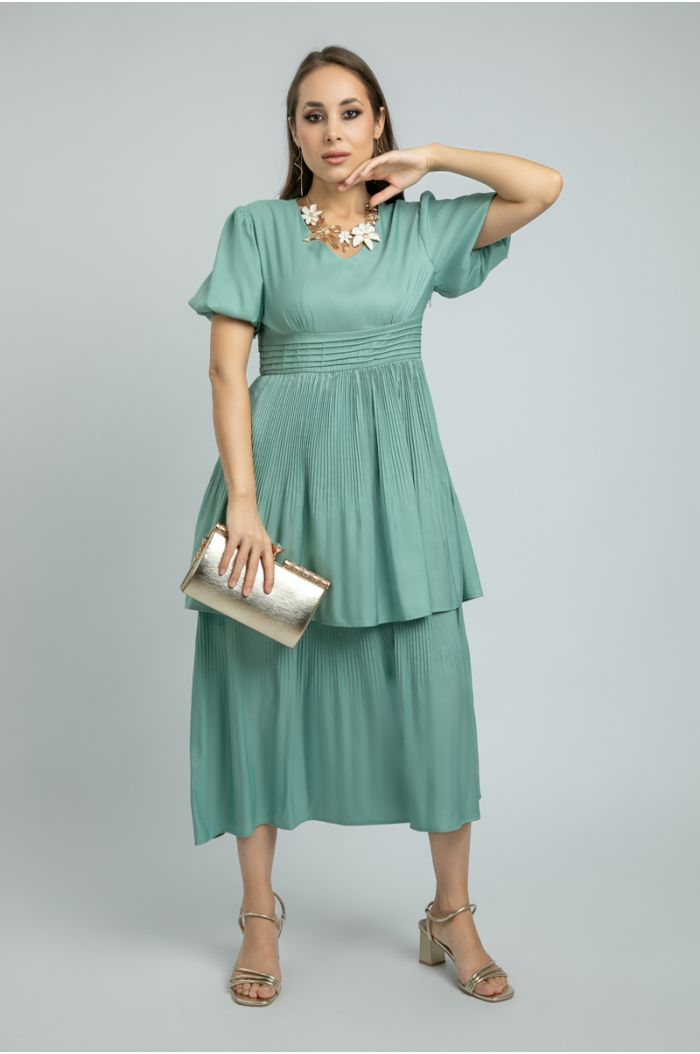 women Longline Layered Dress with Plissé Texture