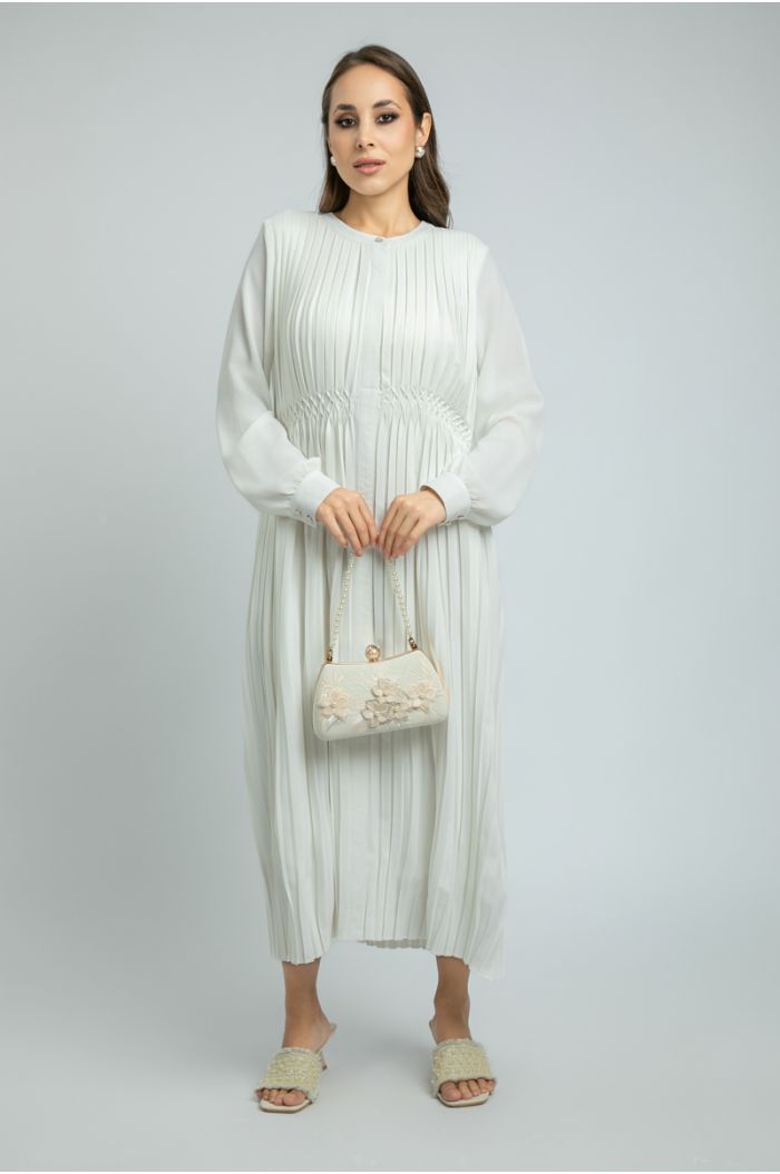 Women’s Longline Full-Pleated Dress with Long Sleeves