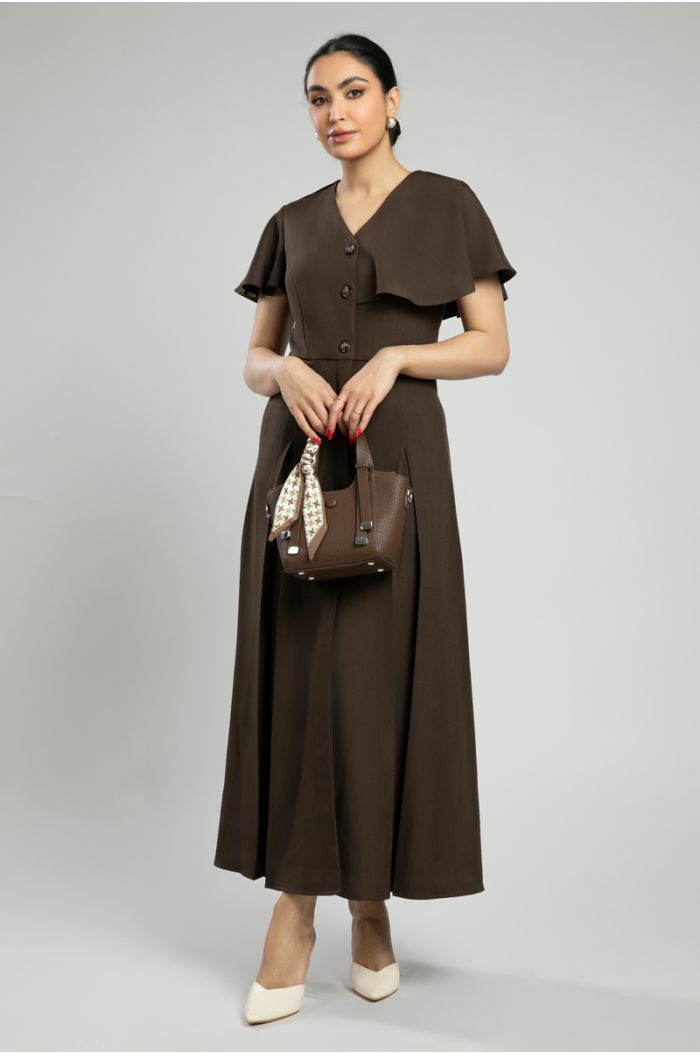 Flutter Sleeve Button Front Maxi Dress