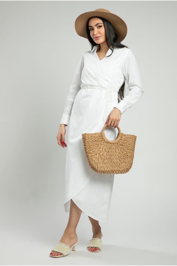 Shirt Style Dress with Crossover Detail
