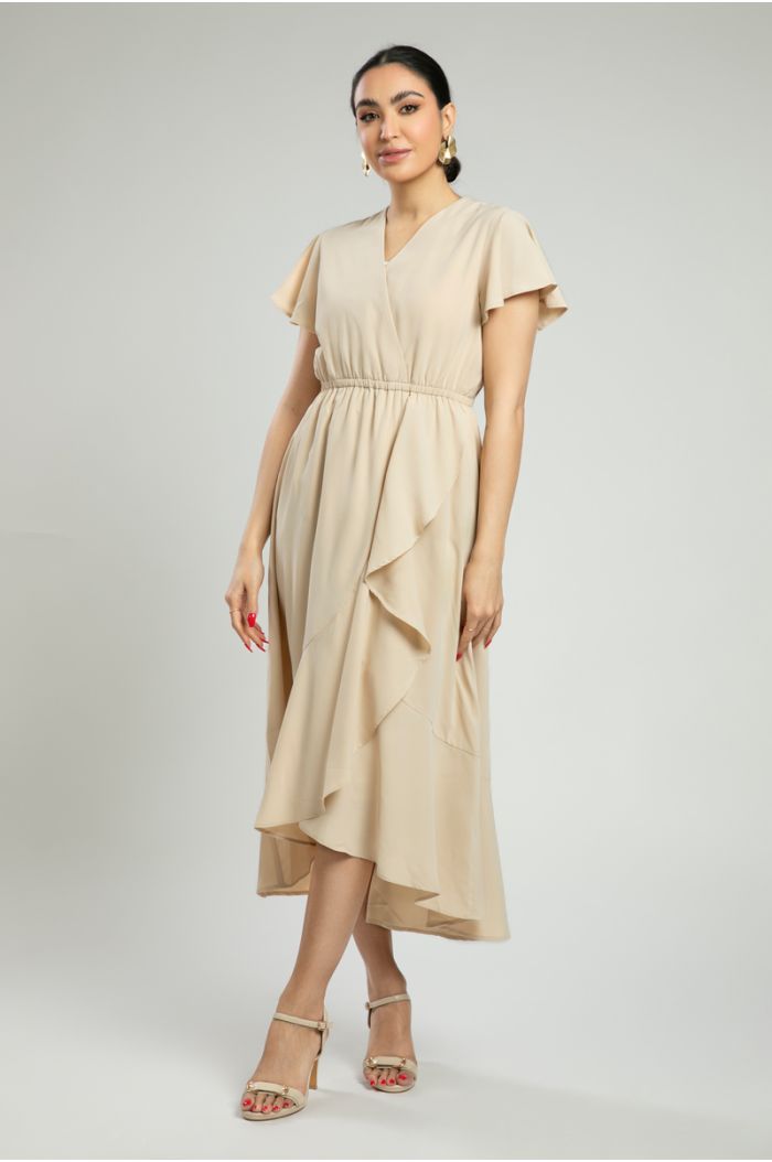 Short Sleeve Midi Dress with Cascading Detail